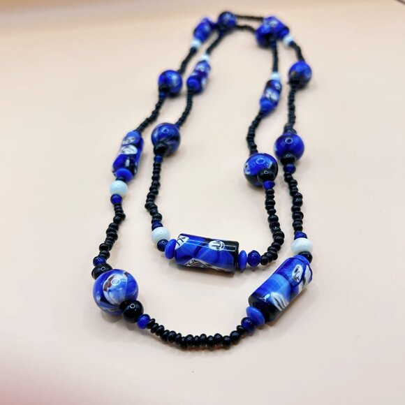 Vintage Millefiori Glass Bead Necklace – Figural Faces, Possibly Murano or India - Picture 6 of 9